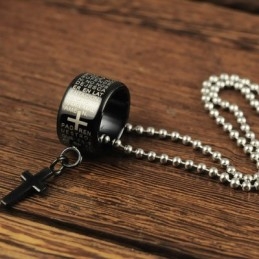 Δαχτυλίδι Μόδας Δώρου Και Σταυρός Μαύρο Κολιέ Τιτανίου Μενταγιόν