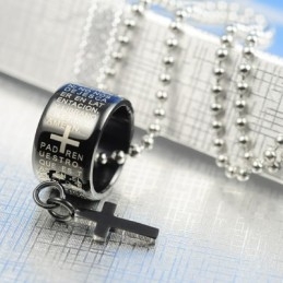 Δαχτυλίδι Μόδας Δώρου Και Σταυρός Μαύρο Κολιέ Τιτανίου Μενταγιόν
