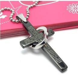 Κολιέ Cool Man Heart Cross Bible Black Titanium Steel (Καινούριο)