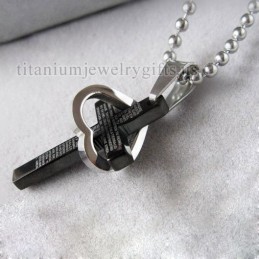 Κολιέ Cool Man Heart Cross Bible Black Titanium Steel (Καινούριο)