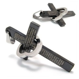 Κολιέ Cool Man Heart Cross Bible Black Titanium Steel (Καινούριο)