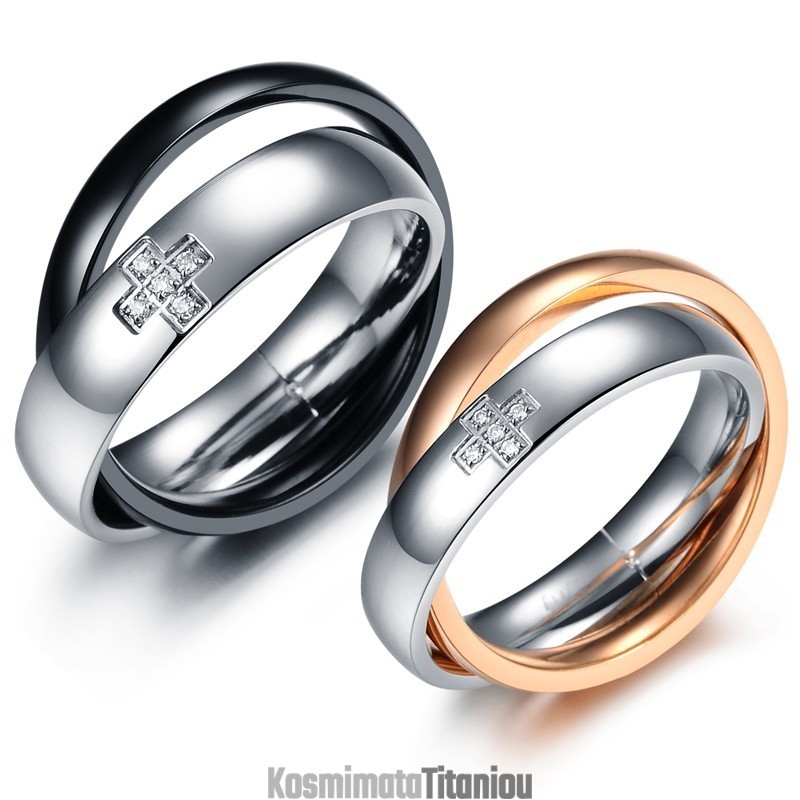 Σταθερής Ποιότητας Δαχτυλίδι Τιτανίου Με Σταυρό Για Εραστές Με Διαμάντι