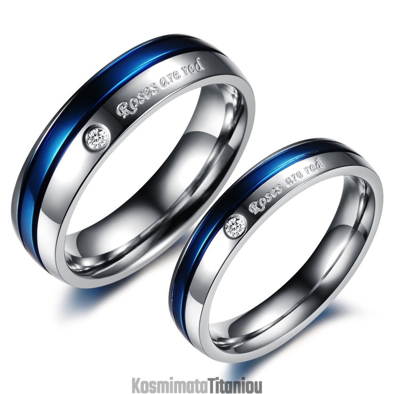 Αξιόπιστη Φήμη Σε Λευκό Και Μπλε Δαχτυλίδι Τιτανίου Για Εραστές Με Διαμάντι