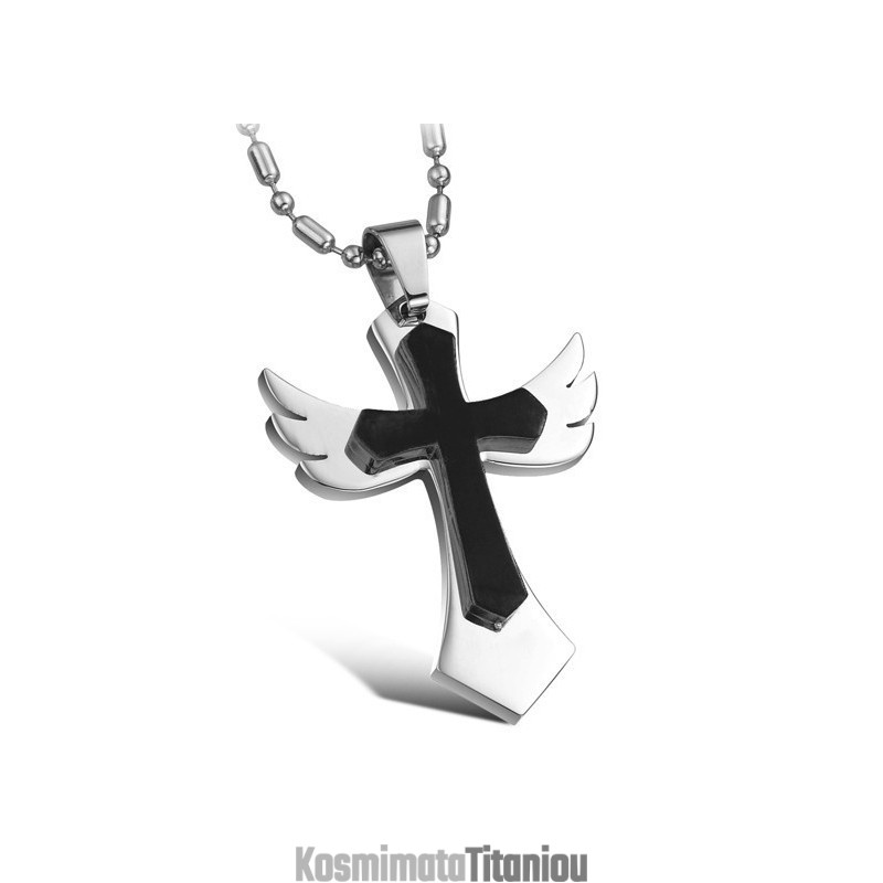 Σταθερό Κολιέ Τιτανίου Με Σταυρό Και Ασημί Κόσμημα