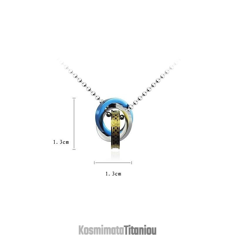 Μοντέρνο Μενταγιόν Τριών Χρωμάτων Με Δαχτυλίδια Και Κολιέ Τιτανίου