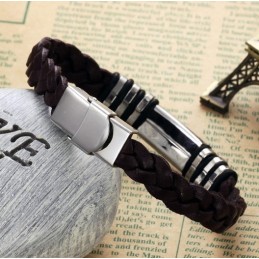 Αξιόπιστο Ποιοτικό Καφέ Δερμάτινο Βραχιόλι Τιτανίου