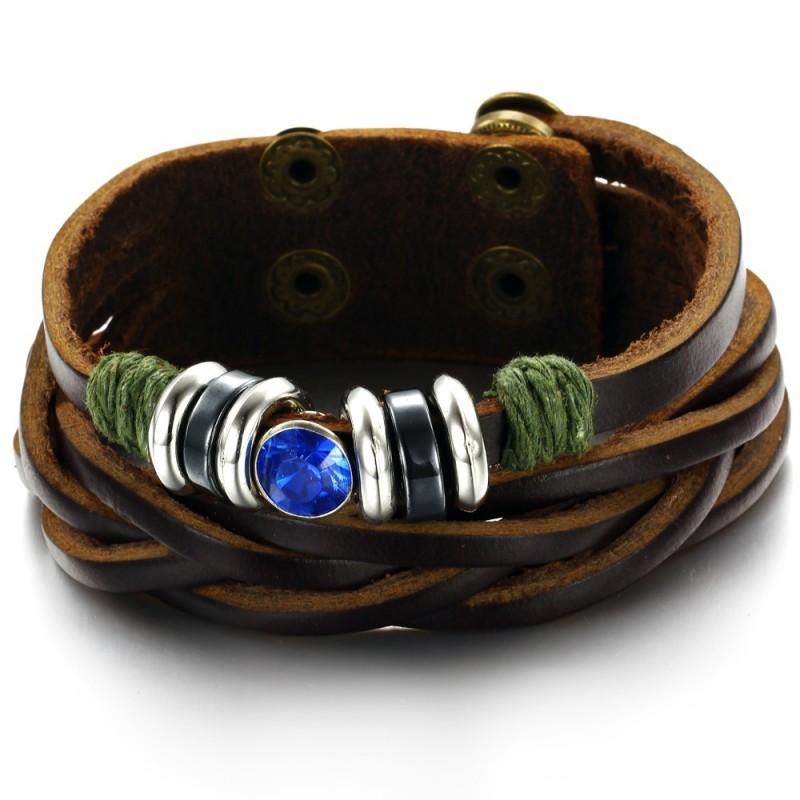 Πλήρης Σε Προδιαγραφές Βραχιόλι Από Τιτάνιο Με Δερμάτινο Σκελετό Και Στρας