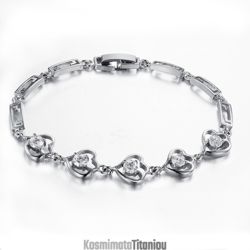 Γυναικείο Βραχιόλι Τιτανίου Με Επιπλατινωμένη Και Διαμάντι, Εγγυημένης Ποιότητας Και Ποσότητας