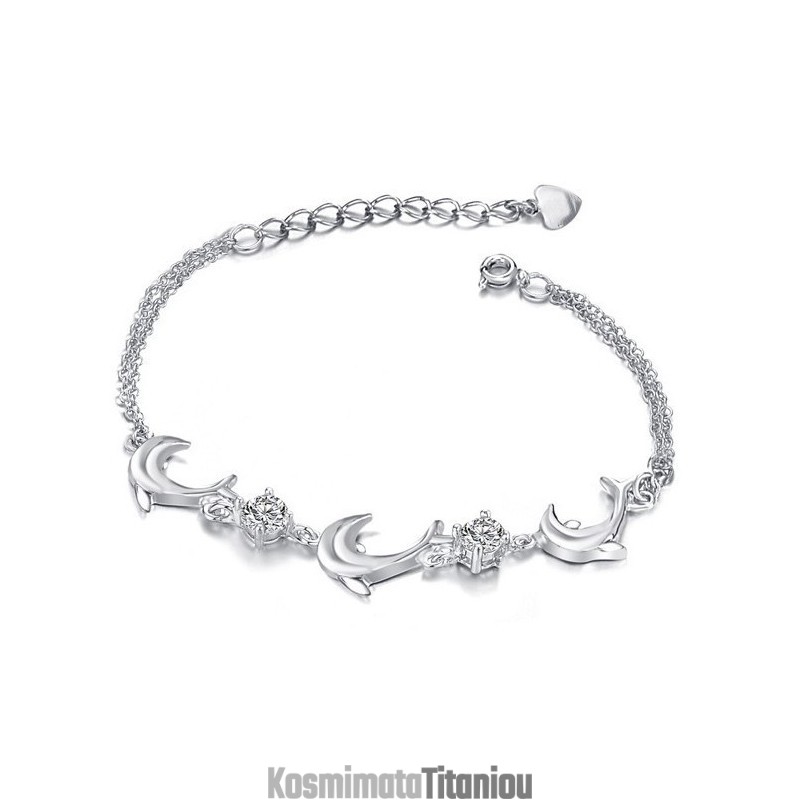 Βραχιόλι Τιτανίου Υψηλής Ποιότητας Με Επιπλατινωμένο Σε Σχήμα Δελφινιού