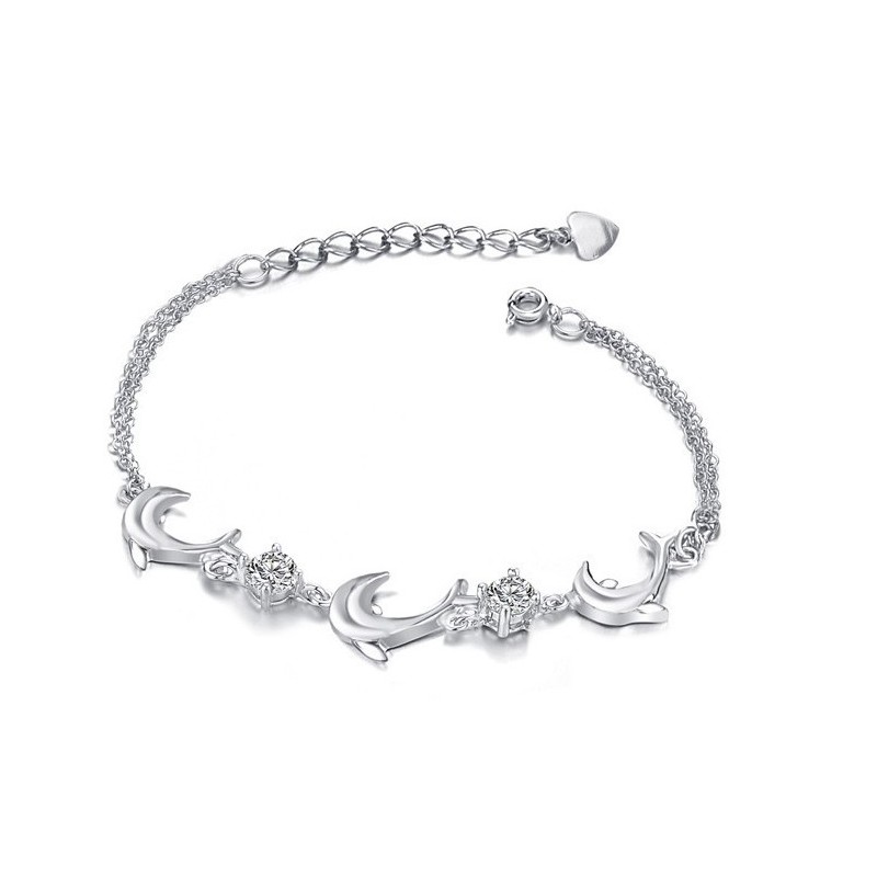 Γυναικείο Βραχιόλι Τιτανίου Με Επιπλατινωμένο Σκελετό Σε Σχήμα Δελφινιού, Εγγυημένης Ποιότητας Και Ποσότητας, Με Κρύσταλλο