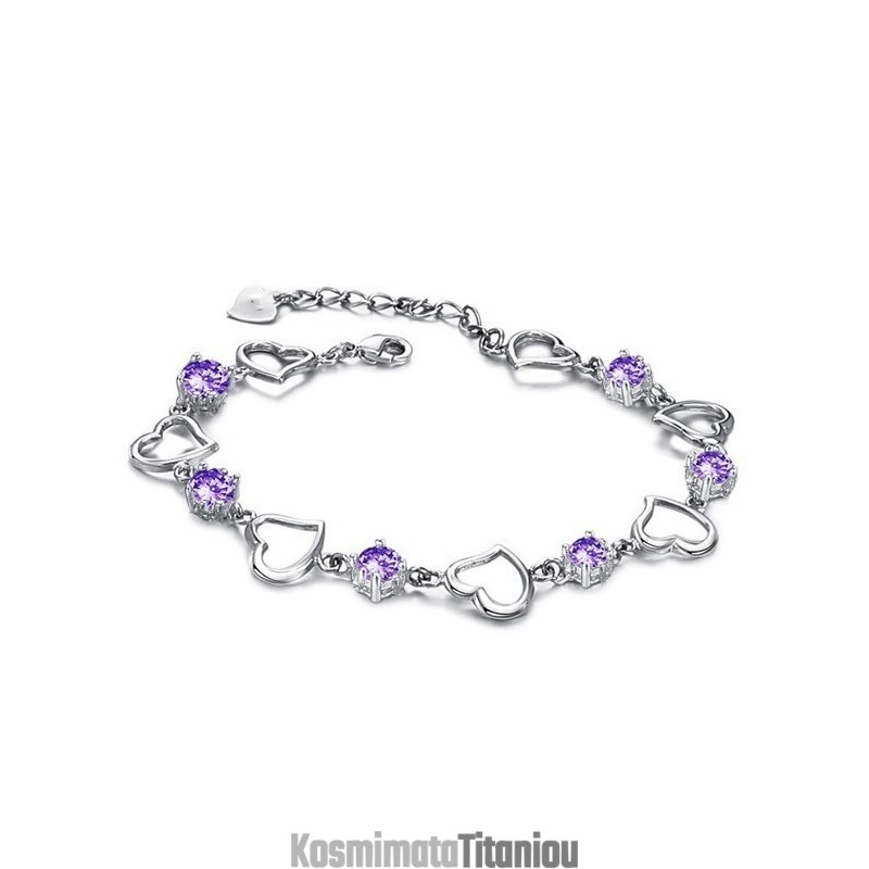 Αξιόπιστη Ποιοτική Γυναικεία Κομψή Επιπλατινωμένη Βραχιόλι Τιτανίου Με Μωβ Διαμάντι