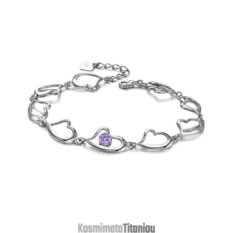 Βραχιόλι Τιτανίου Υψηλής Ποιότητας Με Επιπλατινωμένη Και Γυναικεία Καρδιά Και Διαμάντι