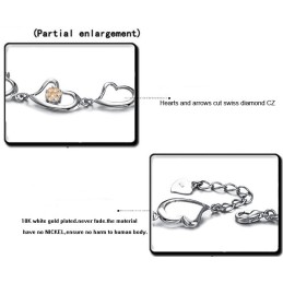 Βραχιόλι Τιτανίου Με Επιπλατινωμένη Επιπλατινωμένη Καρδιά Και Στρας, Παγκόσμιας Φήμης Για Γυναίκες