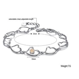 Βραχιόλι Τιτανίου Με Επιπλατινωμένη Επιπλατινωμένη Καρδιά Και Στρας, Παγκόσμιας Φήμης Για Γυναίκες