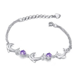 Βραχιόλι Τιτανίου Υψηλής Ποιότητας Με Επιπλατινωμένο Σχήμα Δελφινιού Και Διαμάντι