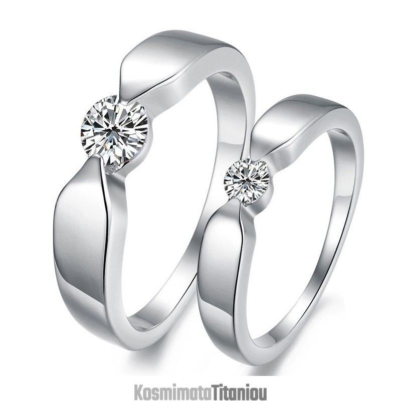 Δαχτυλίδι Τιτανίου Υψηλής Ποιότητας Με Επιπλατινωμένη Για Εραστές Με Στρας