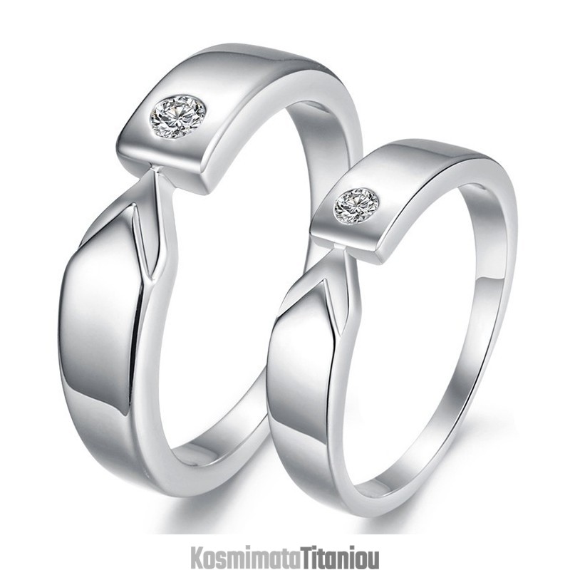 Δαχτυλίδι Τιτανίου Υψηλής Ποιότητας Με Επιπλατινωμένη Για Εραστές Με Στρας