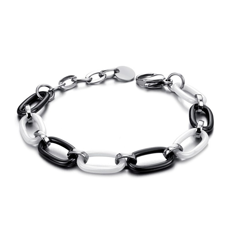 Υψηλής Ποιότητας Γυναικείο Μαύρο Και Άσπρο Κεραμικό Βραχιόλι Βολφραμίου