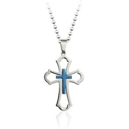 Σταυρός Pretty Mens Hollow Blue Από Τιτάνιο - Δωρεάν Αλυσίδα
