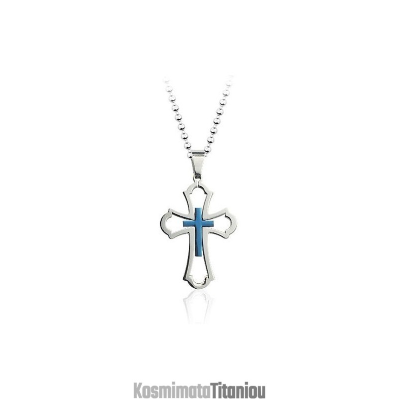 Σταυρός Pretty Mens Hollow Blue Από Τιτάνιο - Δωρεάν Αλυσίδα Σταυρός Pretty Mens Hollow Blue Από Τιτάνιο - Δωρεάν Αλυσίδα