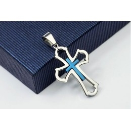 Σταυρός Pretty Mens Hollow Blue Από Τιτάνιο - Δωρεάν Αλυσίδα