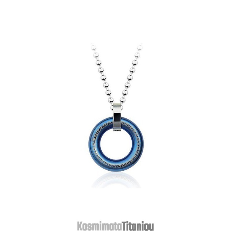 Ρετρό Ανδρικό Μενταγιόν Από Τιτάνιο Σε Σχήμα Δαχτυλιδιού Σε Μπλε Χρώμα - Δωρεάν Αλυσίδα