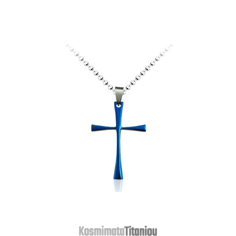 Ανδρικό Απλό Μπλε Μενταγιόν Σταυρού Από Τιτάνιο - Δωρεάν Αλυσίδα Ανδρικό Απλό Μπλε Μενταγιόν Σταυρού Από Τιτάνιο - Δωρεάν Αλυσίδα