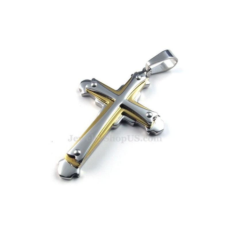 Κολιέ Με Τρεις Σταυρούς Από Χρυσό Και Ασήμι Από Τιτάνιο (Δωρεάν Αλυσίδα)