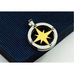 Ανδρικό Μενταγιόν Από Τιτάνιο Golden Star Circle - Δωρεάν Αλυσίδα