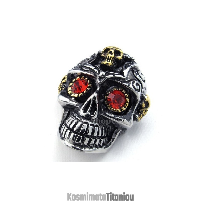 Κολιέ Με Κρανίο Από Τιτάνιο Σε Σχήμα Κρανίου Με Κόκκινα Μάτια (Δωρεάν Αλυσίδα)