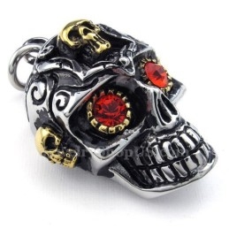 Κολιέ Με Κρανίο Από Τιτάνιο Σε Σχήμα Κρανίου Με Κόκκινα Μάτια (Δωρεάν Αλυσίδα)