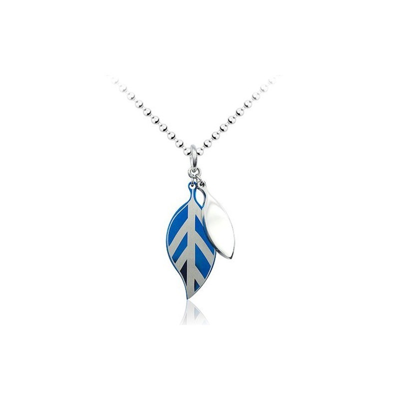 Μενταγιόν Τιτανίου Fashion Blue Leaf - Δωρεάν Αλυσίδα