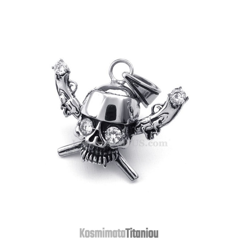 Κολιέ Με Κρανίο Πειρατή Από Τιτάνιο (Δωρεάν Αλυσίδα)
