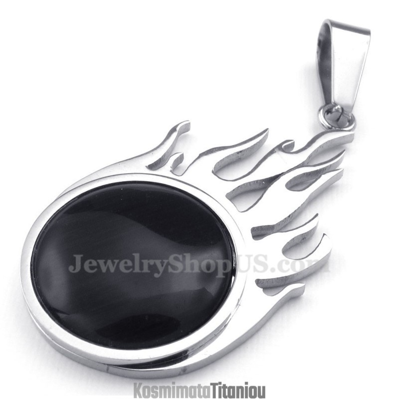 Κολιέ Μενταγιόν Από Τιτάνιο Και Ασήμι Fireball (Δωρεάν Αλυσίδα)