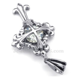 Κολιέ Με Σταυρό Και Λουλούδι Από Λευκό Ζιρκόνιο Και Τιτάνιο (Δωρεάν Αλυσίδα)