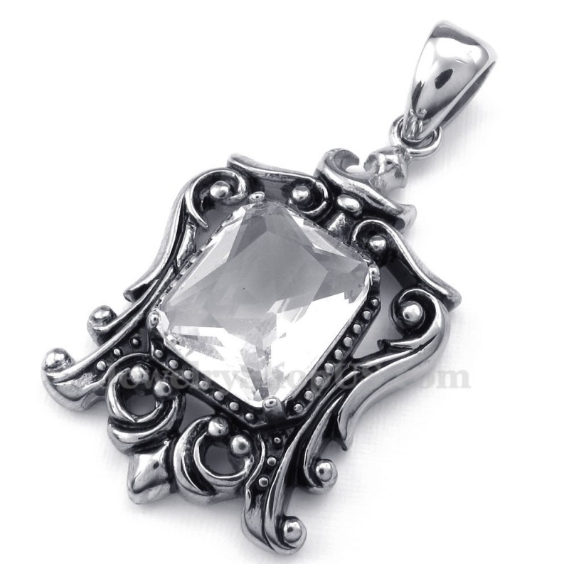 Κολιέ Μενταγιόν Από Λευκό Ζιρκόνιο Και Τιτάνιο (Δωρεάν Αλυσίδα)