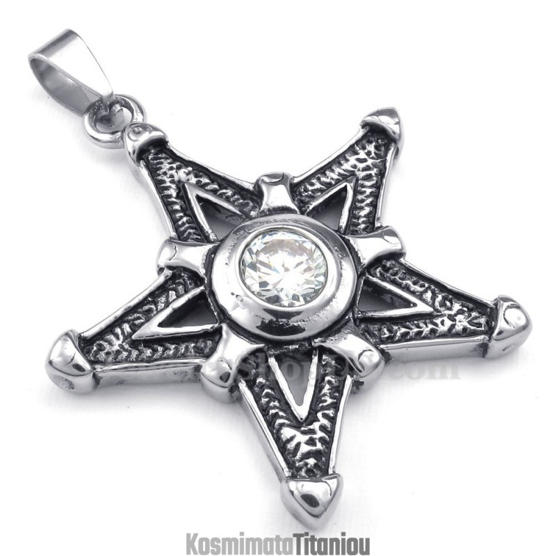 Κολιέ Με Τόξο Και Αστέρι Από Λευκό Τιτάνιο Με Ζιργκόν (Δωρεάν Αλυσίδα)