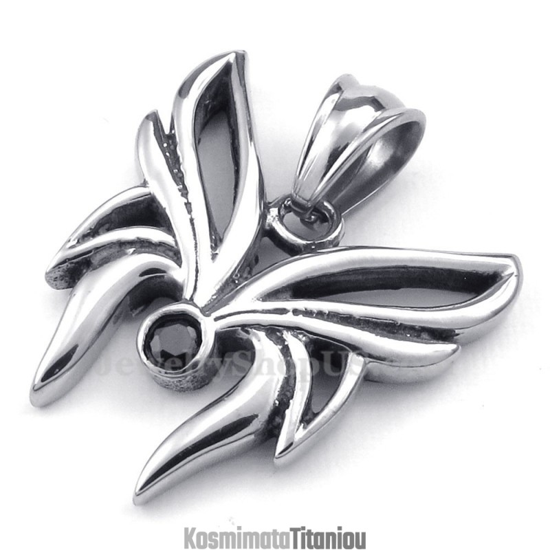 Κολιέ Μενταγιόν Πεταλούδα Από Μαύρο Ζιρκόνιο Και Τιτάνιο (Δωρεάν Αλυσίδα)