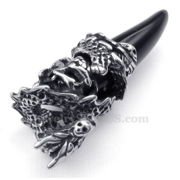 Κολιέ Με Μενταγιόν Από Μαύρο Τιτάνιο Με Δόντι Δράκου (Δωρεάν Αλυσίδα)