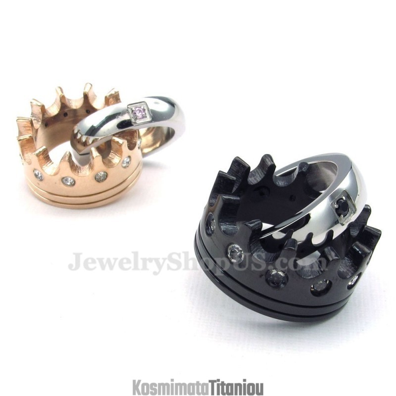 Κολιέ Μενταγιόν Για Ζευγάρια Με Τιτάνιο Imperial Crown Rings (Δωρεάν Αλυσίδα) (Ένα Ζευγάρι)
