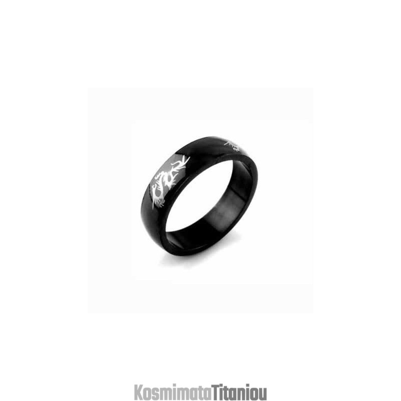Δαχτυλίδι Τιτανίου Dragon Mens 6 Χιλιοστών Από Μαύρο Τιτάνιο