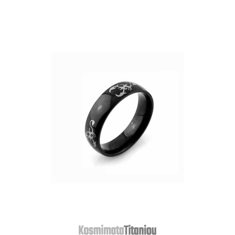 Ανδρικό Δαχτυλίδι Τιτανίου Scorpion King 6 Χιλιοστών Σε Μαύρο Χρώμα