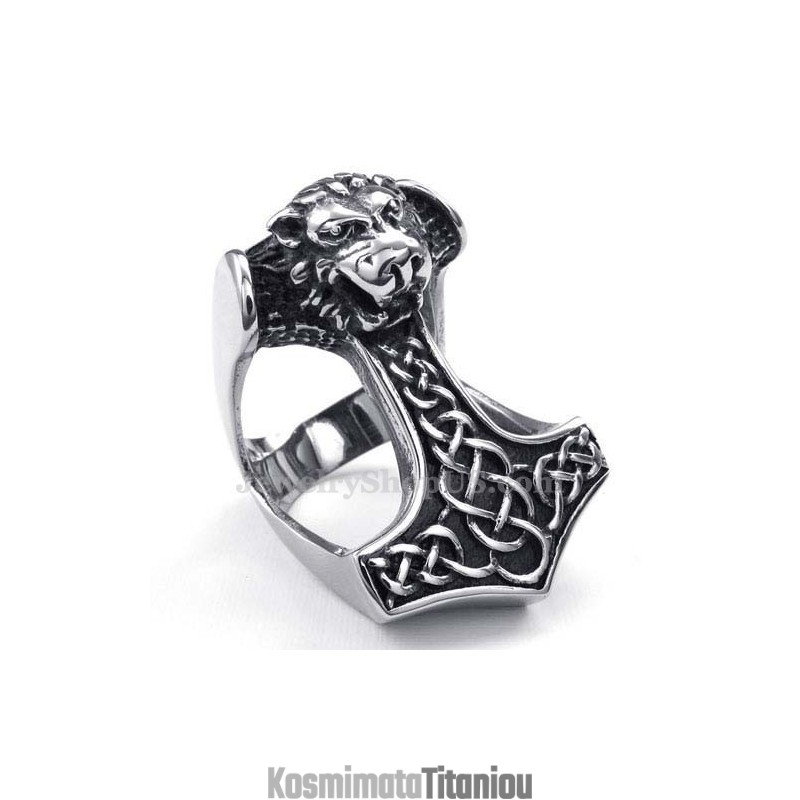 Δαχτυλίδι Από Τιτάνιο Με Λιοντάρι Και Μασονικό Σχέδιο