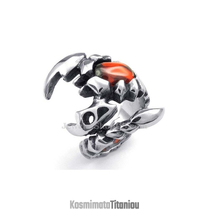 Δαχτυλίδι Τιτανίου Με Σκορπιό Και Κόκκινο Ζιρκόνι