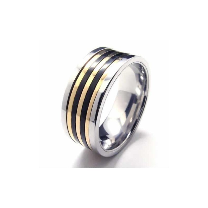 Δαχτυλίδι Court Band Με Ένθετο Τιτανίου Και Χρυσού 9 Χιλιοστών