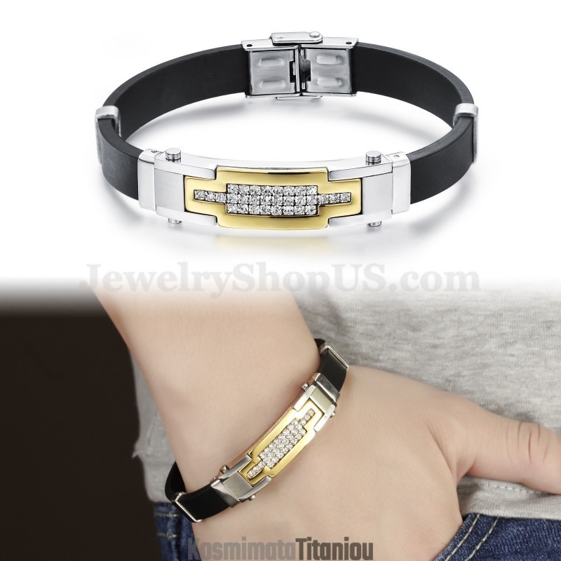 Ανδρικό Βραχιόλι Τιτανίου Με Χρυσό Χρώμα Ζιρκονίου C934 Σε Προσφορά