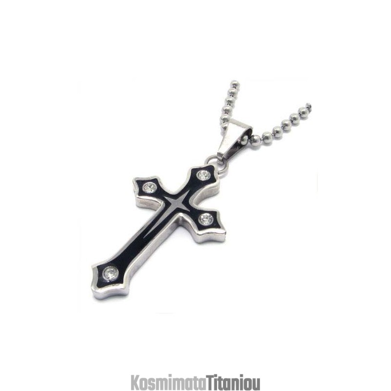 Μοντέρνο Μαύρο Σταυρό Από Τιτάνιο Με Διαμάντια