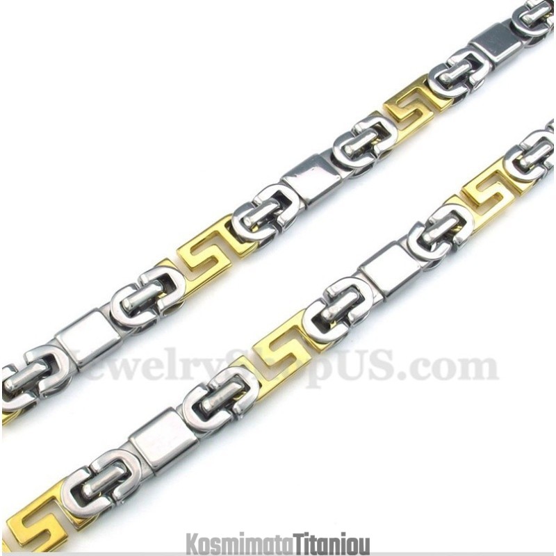 Ανδρικό Κολιέ Από Τιτάνιο Με Χρυσό Και Σχέδιο Ελληνικού Μαίανδρου