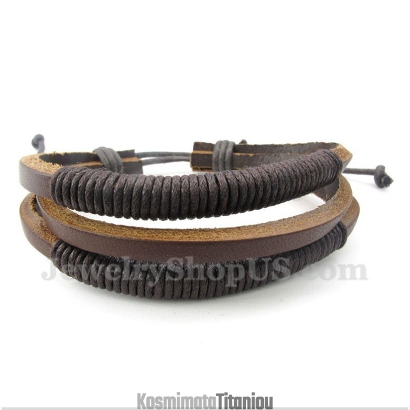 Ανδρικό Δερμάτινο Βραχιόλι Από Τιτάνιο