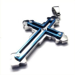 Μενταγιόν Fashion Cross Από Τιτάνιο (Μπλε)